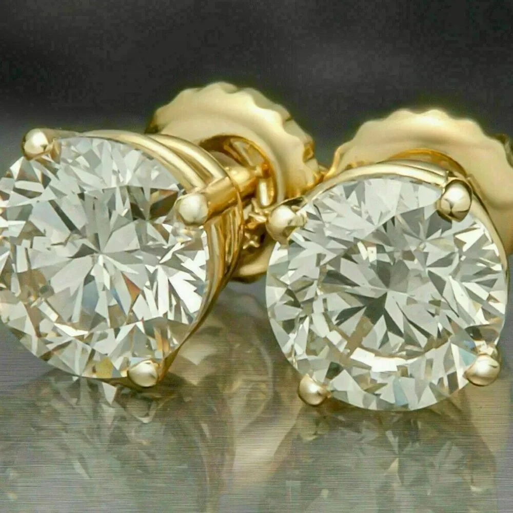 Stunning 6.5mm Moissanite Round Screw Back 18k Gold Solitaire Stud Earrings 2ctw - Picture 4 of 9